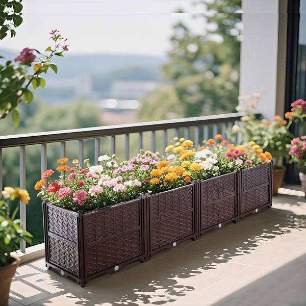 Raised Garden Bed Plastic Planters for Outdoor Plants Box Kits for Garden Patio Deck Balcony with Drainage Holes to Planting Flowers,Vegetables,Tomato and Herbs